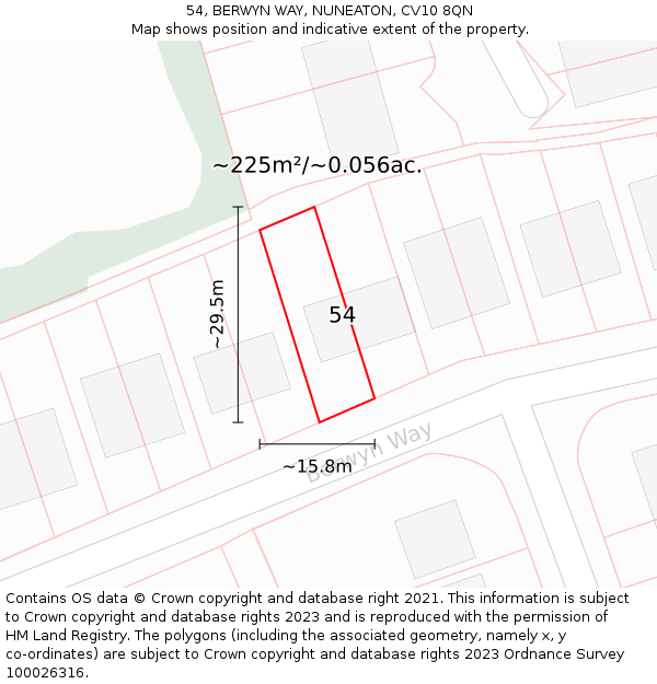 54, BERWYN WAY, NUNEATON, CV10 8QN: Plot and title map