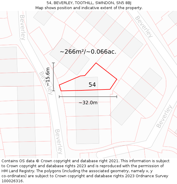 54, BEVERLEY, TOOTHILL, SWINDON, SN5 8BJ: Plot and title map