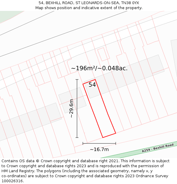 54, BEXHILL ROAD, ST LEONARDS-ON-SEA, TN38 0YX: Plot and title map