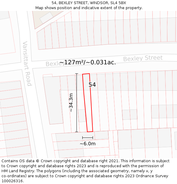 54, BEXLEY STREET, WINDSOR, SL4 5BX: Plot and title map