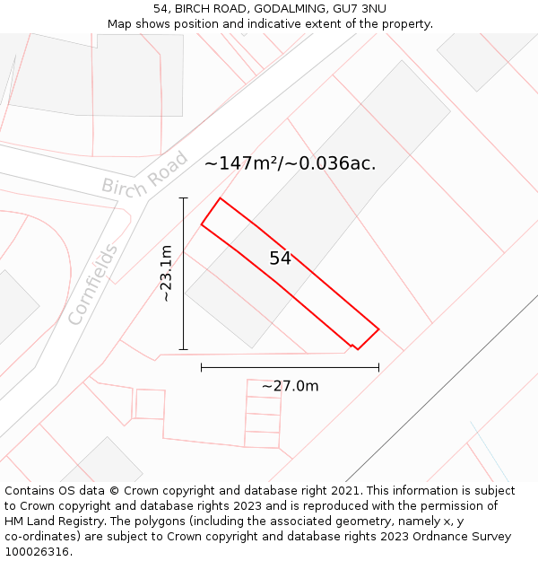 54, BIRCH ROAD, GODALMING, GU7 3NU: Plot and title map