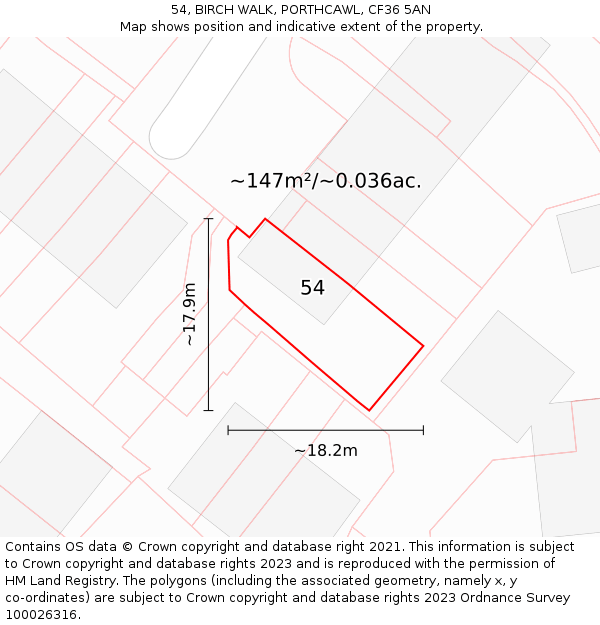 54, BIRCH WALK, PORTHCAWL, CF36 5AN: Plot and title map