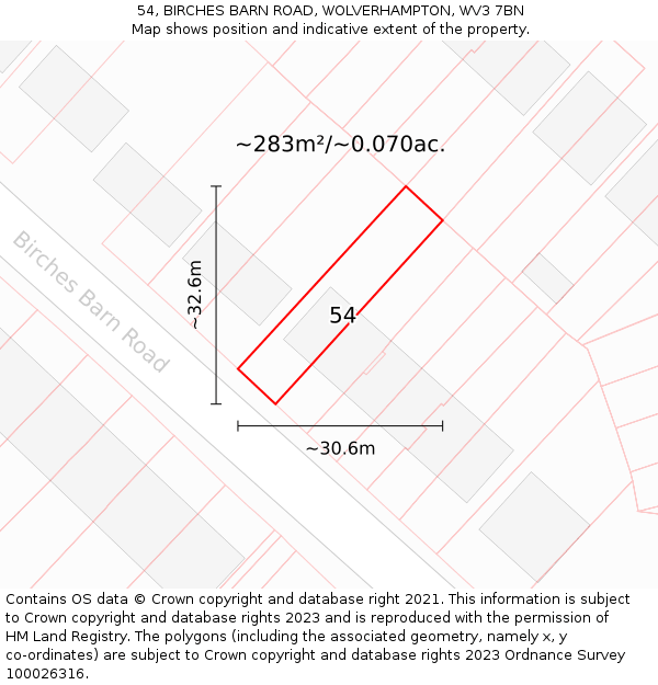54, BIRCHES BARN ROAD, WOLVERHAMPTON, WV3 7BN: Plot and title map
