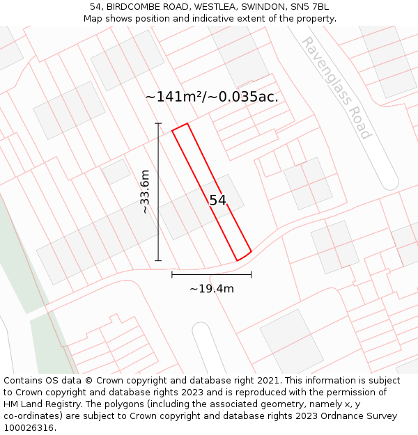 54, BIRDCOMBE ROAD, WESTLEA, SWINDON, SN5 7BL: Plot and title map