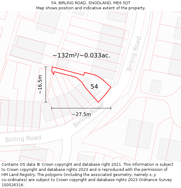 54, BIRLING ROAD, SNODLAND, ME6 5DT: Plot and title map