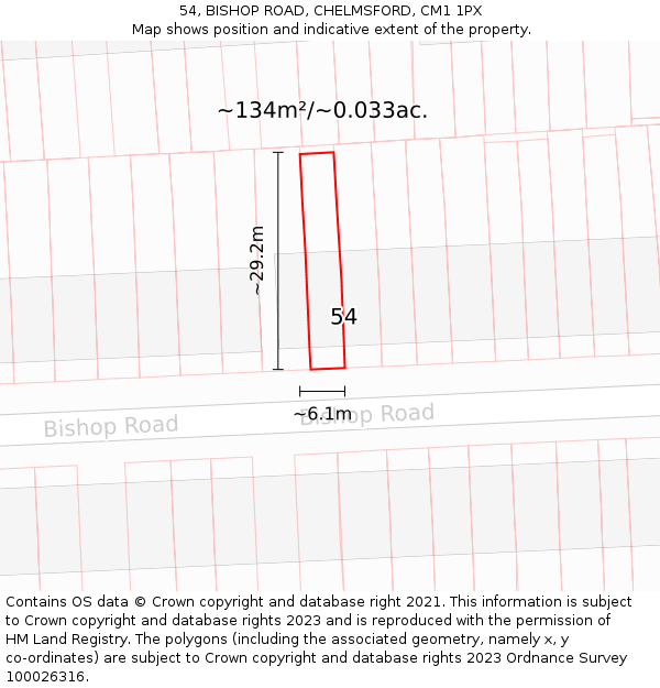 54, BISHOP ROAD, CHELMSFORD, CM1 1PX: Plot and title map