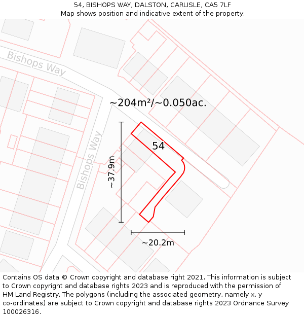 54, BISHOPS WAY, DALSTON, CARLISLE, CA5 7LF: Plot and title map