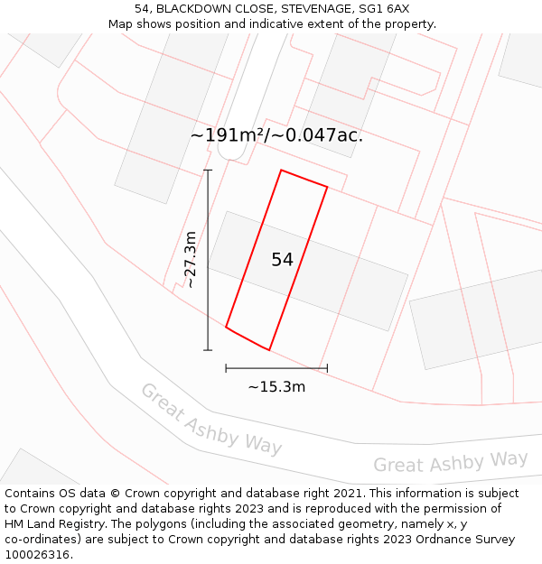 54, BLACKDOWN CLOSE, STEVENAGE, SG1 6AX: Plot and title map