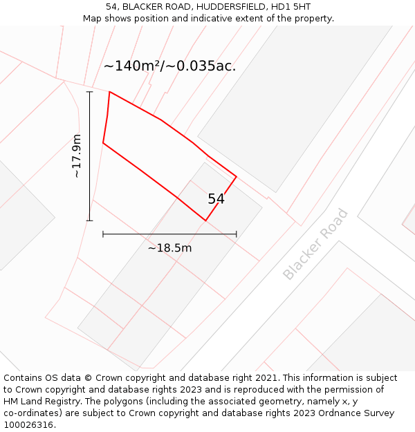 54, BLACKER ROAD, HUDDERSFIELD, HD1 5HT: Plot and title map