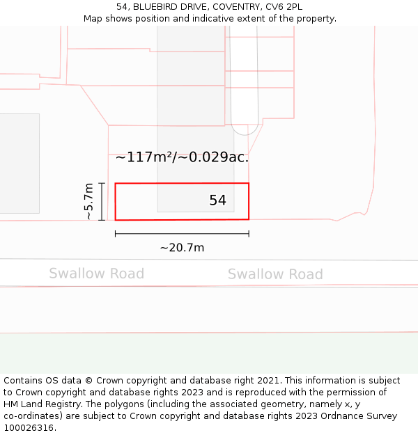 54, BLUEBIRD DRIVE, COVENTRY, CV6 2PL: Plot and title map
