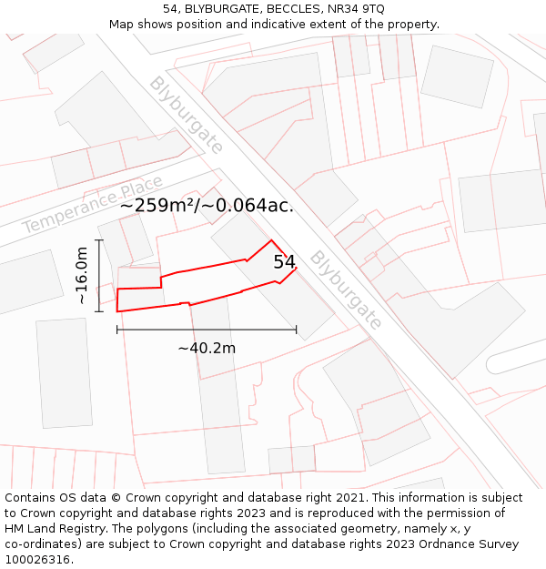 54, BLYBURGATE, BECCLES, NR34 9TQ: Plot and title map