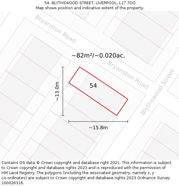 54, BLYTHSWOOD STREET, LIVERPOOL, L17 7DG: Plot and title map