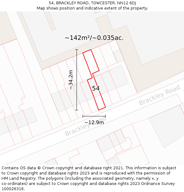 54, BRACKLEY ROAD, TOWCESTER, NN12 6DJ: Plot and title map
