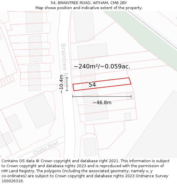 54, BRAINTREE ROAD, WITHAM, CM8 2BY: Plot and title map
