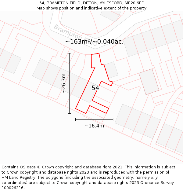 54, BRAMPTON FIELD, DITTON, AYLESFORD, ME20 6ED: Plot and title map