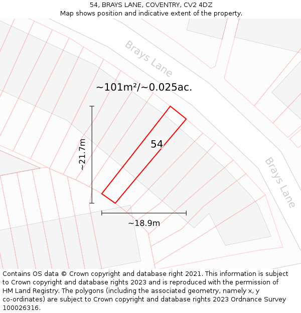 54, BRAYS LANE, COVENTRY, CV2 4DZ: Plot and title map