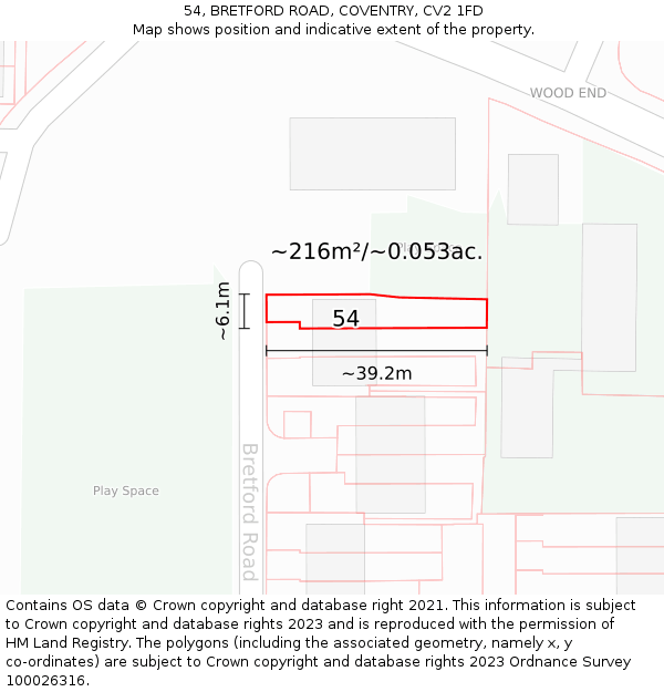 54, BRETFORD ROAD, COVENTRY, CV2 1FD: Plot and title map