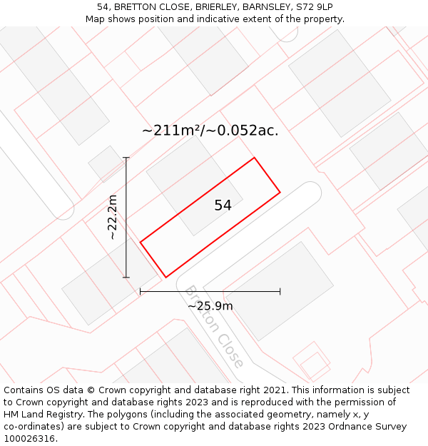 54, BRETTON CLOSE, BRIERLEY, BARNSLEY, S72 9LP: Plot and title map