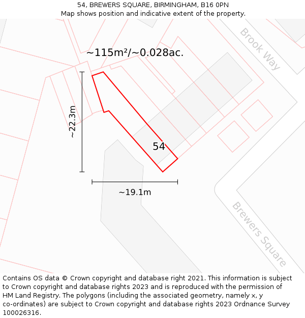 54, BREWERS SQUARE, BIRMINGHAM, B16 0PN: Plot and title map