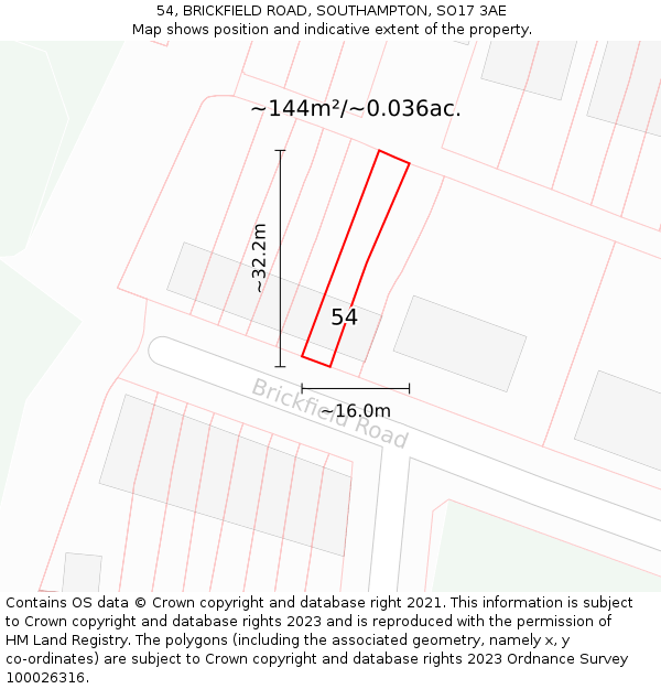 54, BRICKFIELD ROAD, SOUTHAMPTON, SO17 3AE: Plot and title map