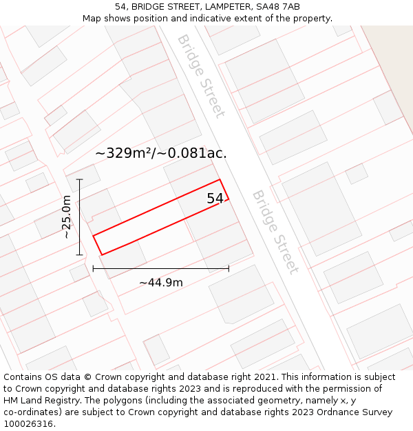 54, BRIDGE STREET, LAMPETER, SA48 7AB: Plot and title map