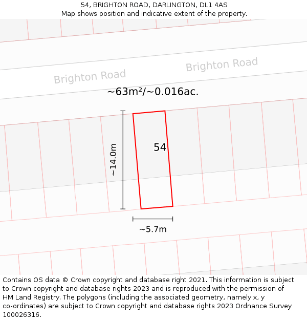 54, BRIGHTON ROAD, DARLINGTON, DL1 4AS: Plot and title map