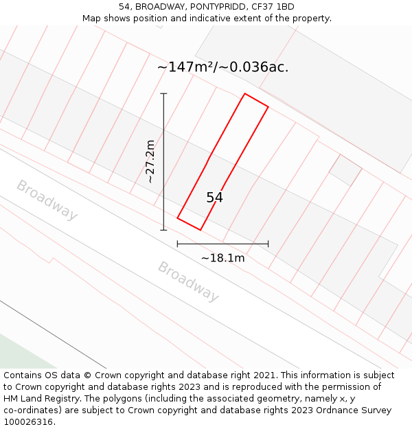 54, BROADWAY, PONTYPRIDD, CF37 1BD: Plot and title map