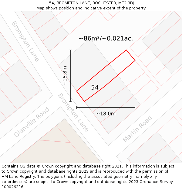 54, BROMPTON LANE, ROCHESTER, ME2 3BJ: Plot and title map