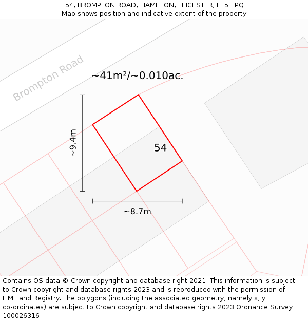 54, BROMPTON ROAD, HAMILTON, LEICESTER, LE5 1PQ: Plot and title map