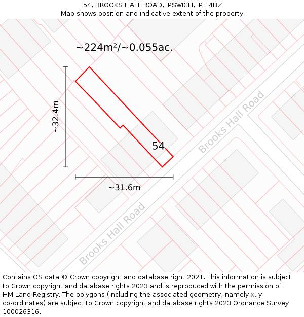 54, BROOKS HALL ROAD, IPSWICH, IP1 4BZ: Plot and title map