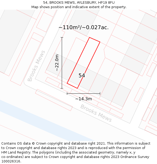 54, BROOKS MEWS, AYLESBURY, HP19 8FU: Plot and title map