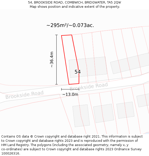 54, BROOKSIDE ROAD, COMBWICH, BRIDGWATER, TA5 2QW: Plot and title map