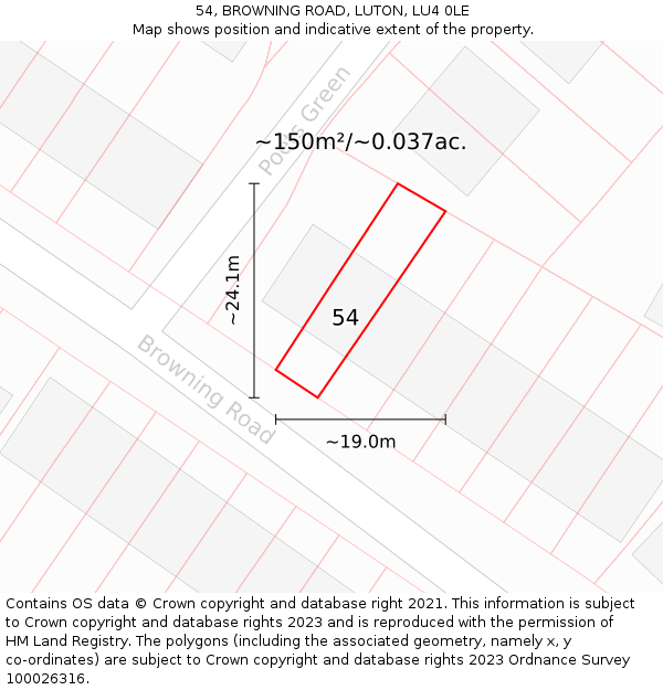 54, BROWNING ROAD, LUTON, LU4 0LE: Plot and title map
