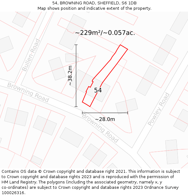 54, BROWNING ROAD, SHEFFIELD, S6 1DB: Plot and title map