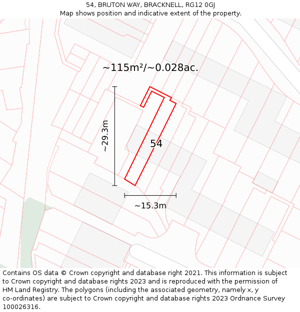 54, BRUTON WAY, BRACKNELL, RG12 0GJ: Plot and title map