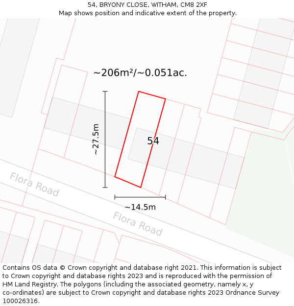 54, BRYONY CLOSE, WITHAM, CM8 2XF: Plot and title map
