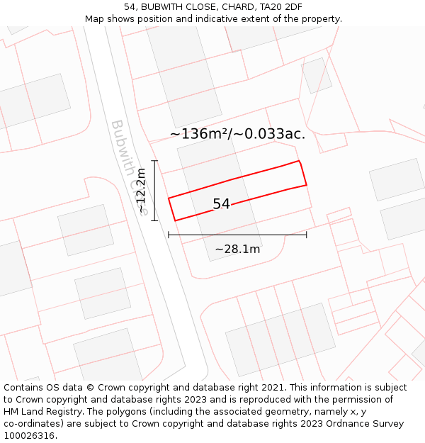 54, BUBWITH CLOSE, CHARD, TA20 2DF: Plot and title map
