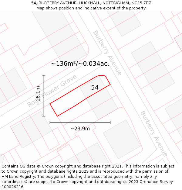 54, BURBERRY AVENUE, HUCKNALL, NOTTINGHAM, NG15 7EZ: Plot and title map