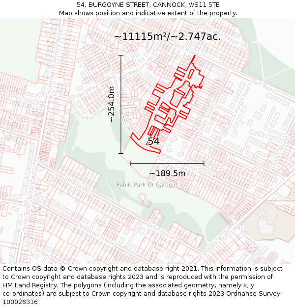 54, BURGOYNE STREET, CANNOCK, WS11 5TE: Plot and title map