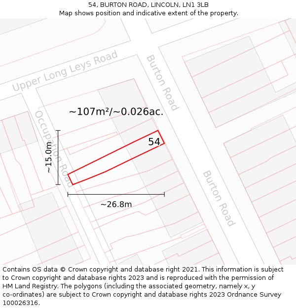 54, BURTON ROAD, LINCOLN, LN1 3LB: Plot and title map