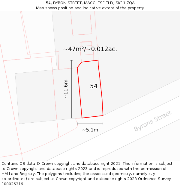 54, BYRON STREET, MACCLESFIELD, SK11 7QA: Plot and title map
