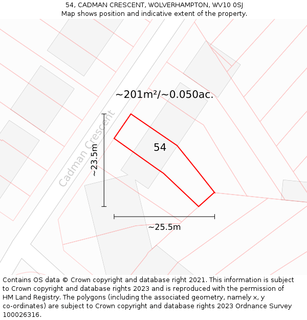 54, CADMAN CRESCENT, WOLVERHAMPTON, WV10 0SJ: Plot and title map