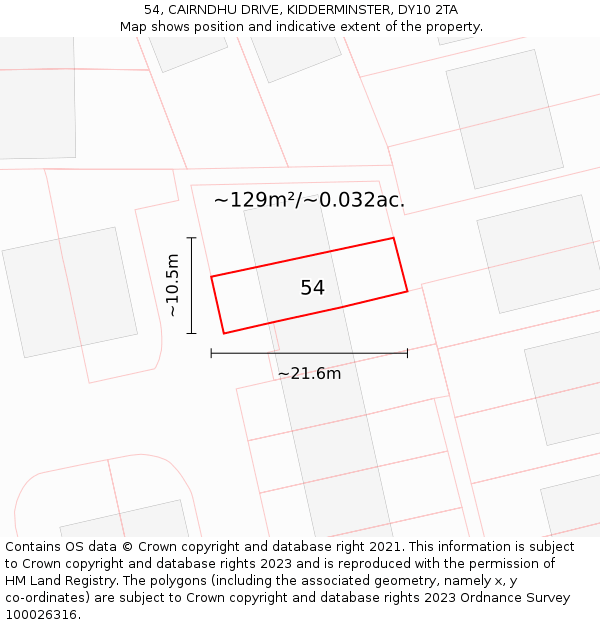 54, CAIRNDHU DRIVE, KIDDERMINSTER, DY10 2TA: Plot and title map