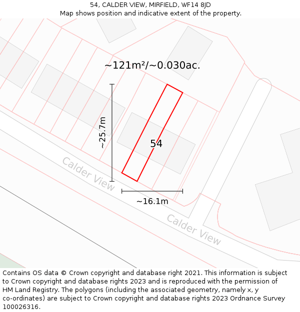 54, CALDER VIEW, MIRFIELD, WF14 8JD: Plot and title map