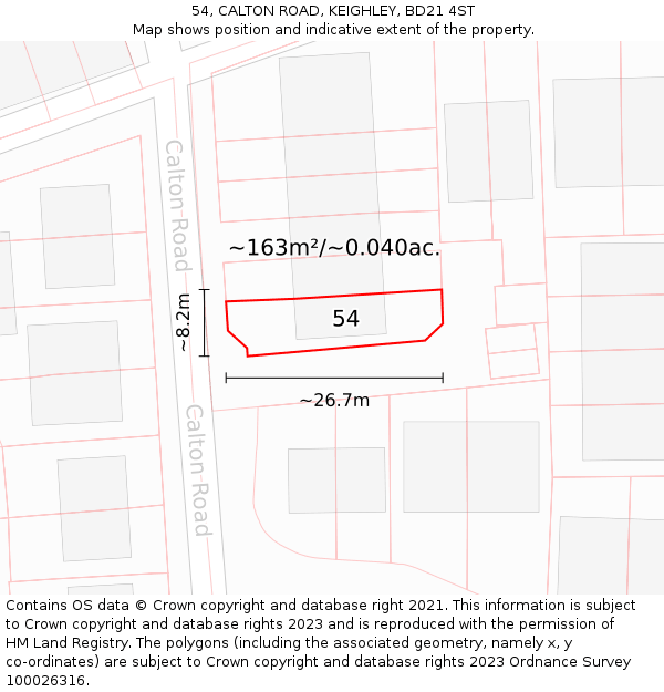 54, CALTON ROAD, KEIGHLEY, BD21 4ST: Plot and title map