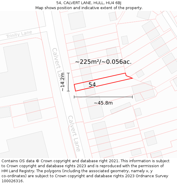54, CALVERT LANE, HULL, HU4 6BJ: Plot and title map