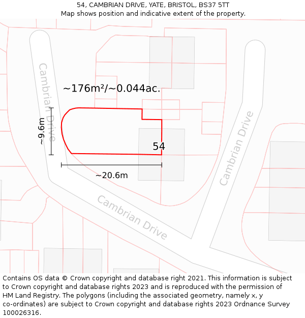 54, CAMBRIAN DRIVE, YATE, BRISTOL, BS37 5TT: Plot and title map
