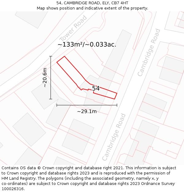 54, CAMBRIDGE ROAD, ELY, CB7 4HT: Plot and title map