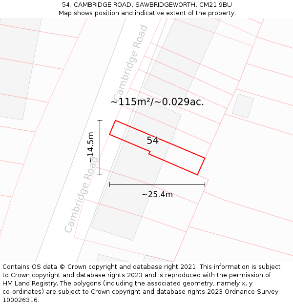 54, CAMBRIDGE ROAD, SAWBRIDGEWORTH, CM21 9BU: Plot and title map
