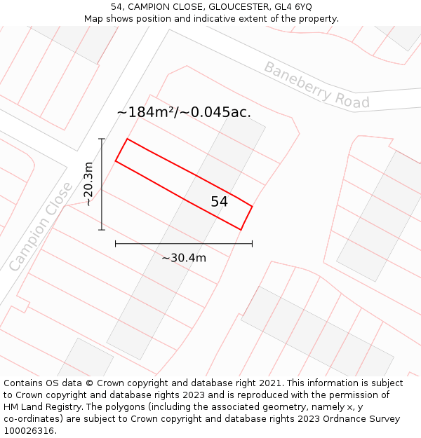 54, CAMPION CLOSE, GLOUCESTER, GL4 6YQ: Plot and title map